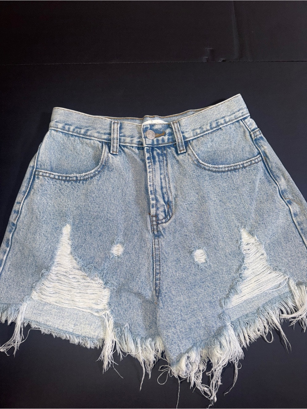 Idem Ditto Light Blue Distressed Denim Shorts